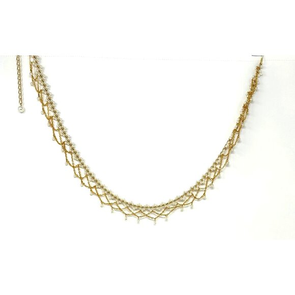 Vintage-Inspired Multi-Strand Gold & Pearl Necklace 38" Total Length - Picture 4 of 12